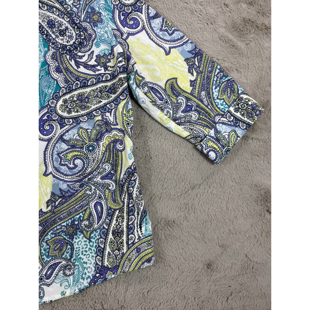 Chico's No Iron Paisley Print Button Front Down Shirt Women Size‎ M Career Chic - Picture 8 of 9